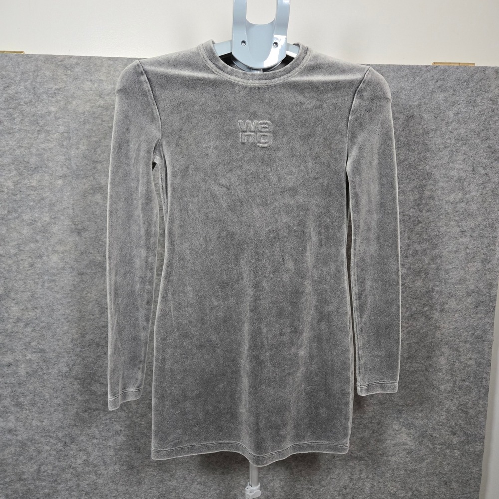 Alexander Wang SAMPLE Womens Grey Washed Alloy Velour Logo Mini Dress Small‎